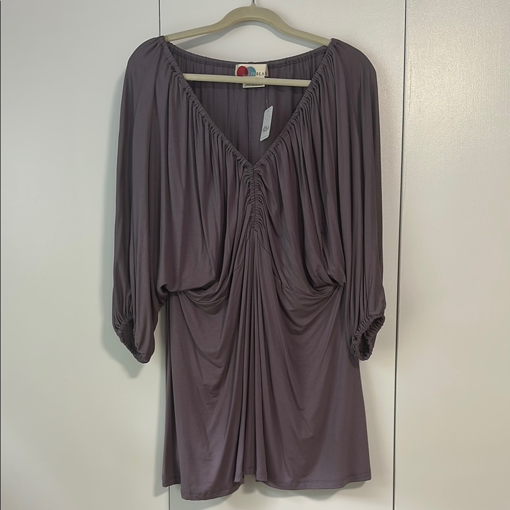 FP Beach Purple 3/4 Sleeve Ruched Swim Coverup